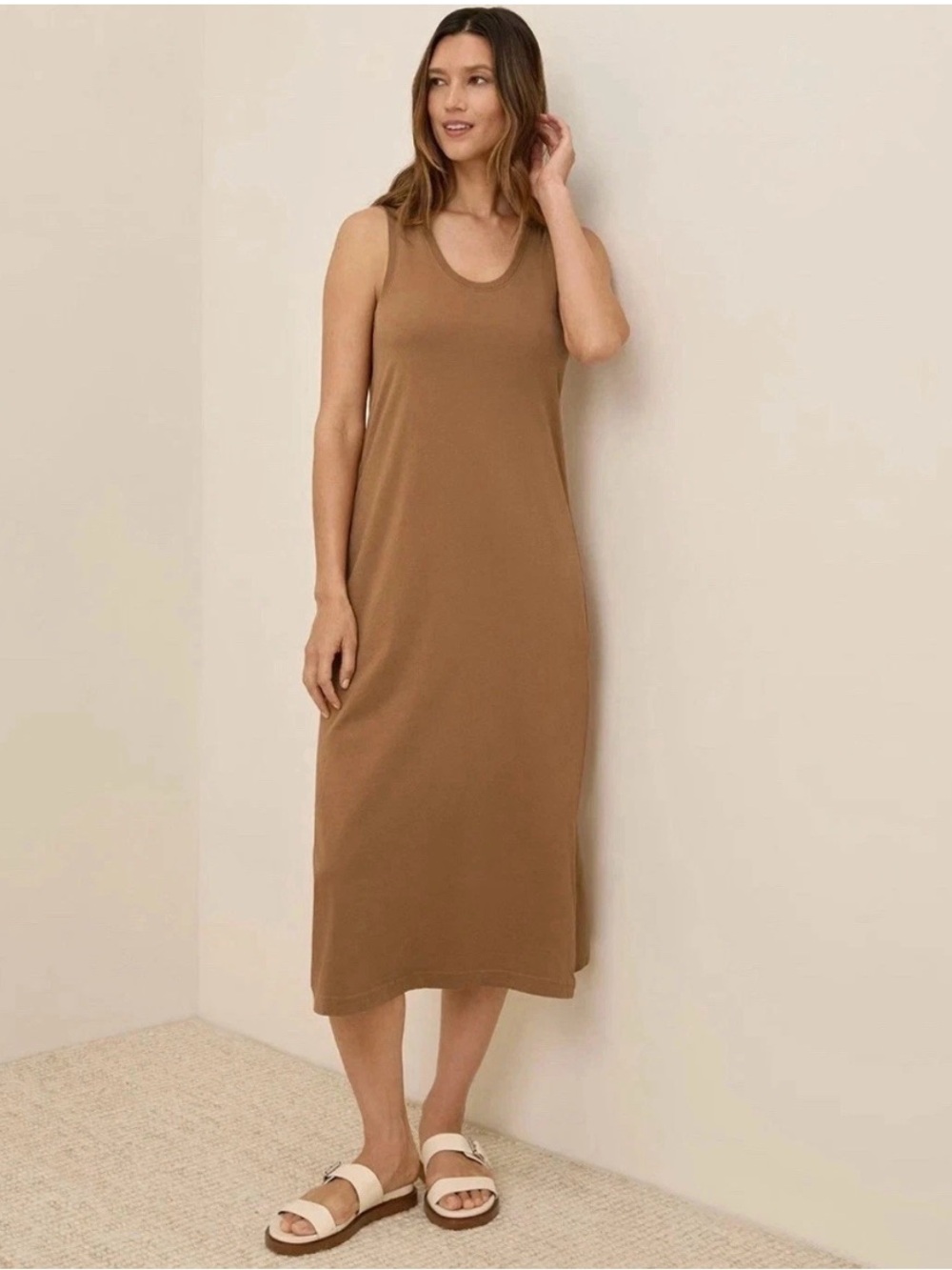 Pact Softspun 100% Organic Cotton Tank Dress Midi Length Brown